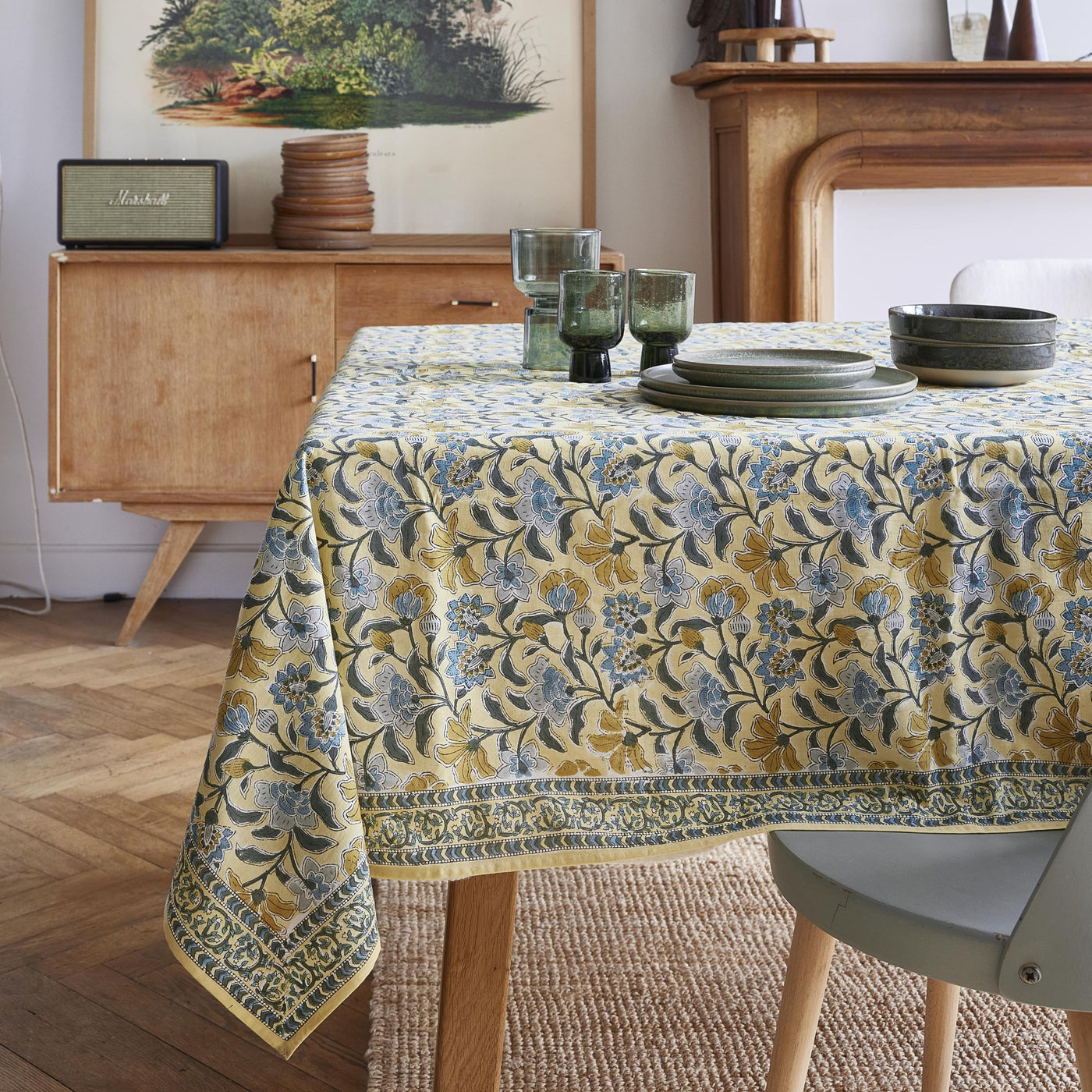 Table Cloth Block Print Camomille