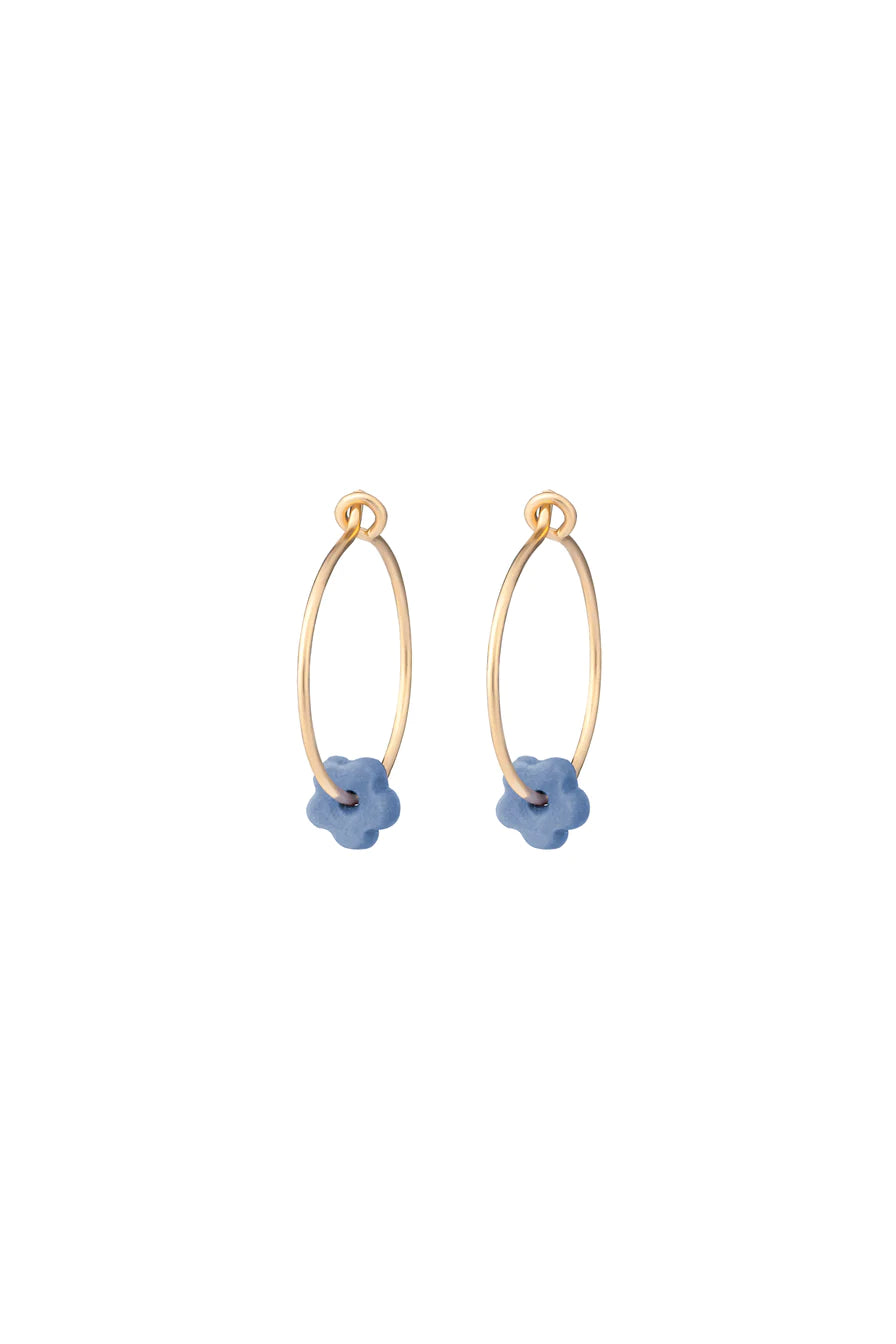 Blue daisy hoop earrings