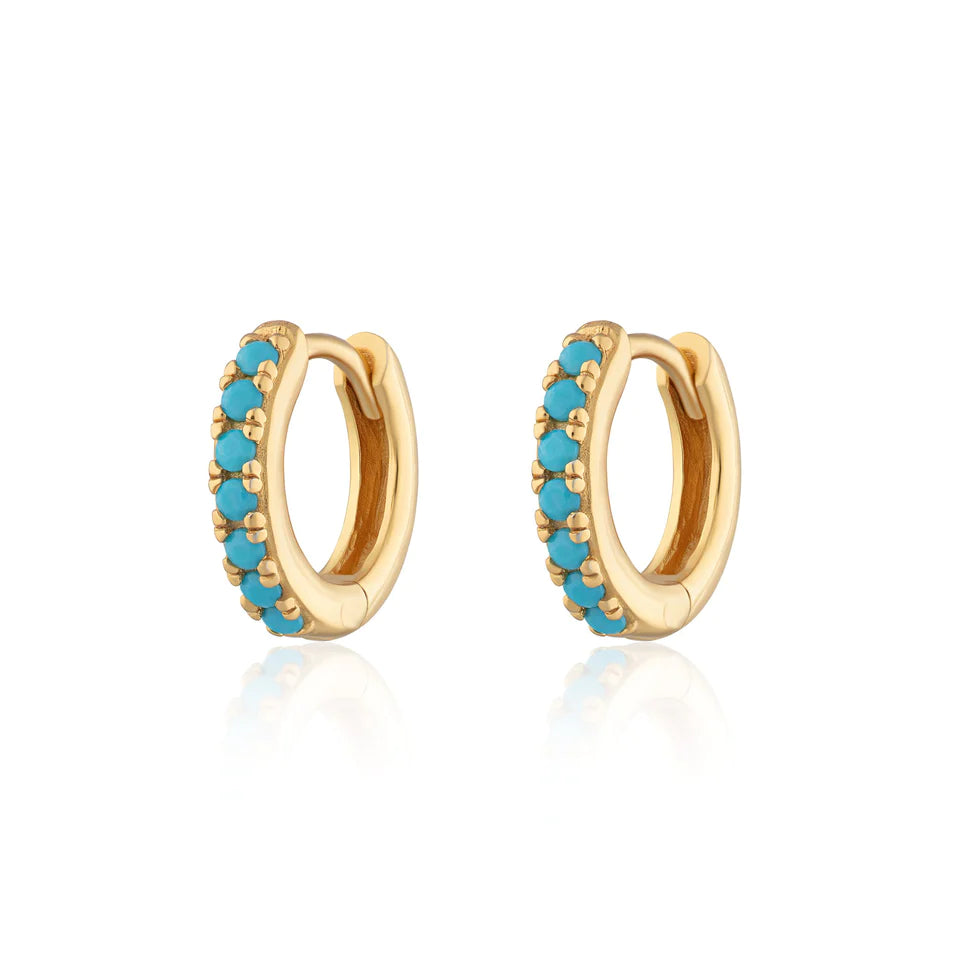 Gold Huggie Turquoise Earrings