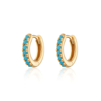 Gold Huggie Turquoise Earrings