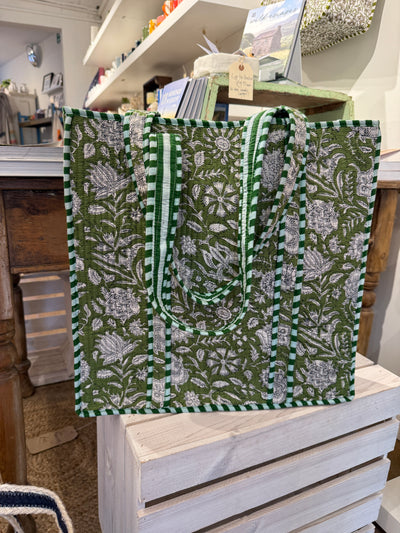 Reversable Green Chrysanthemum Cotton Tote
