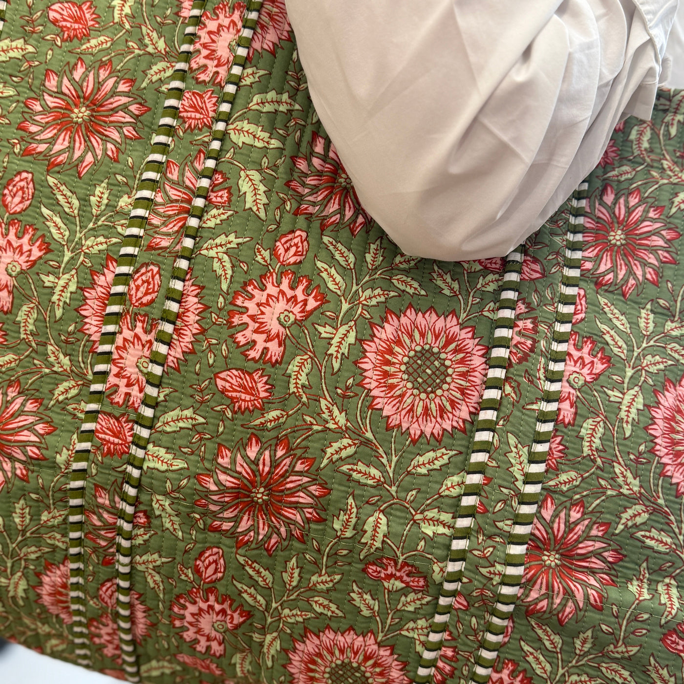 Reversable Coral Chrysanthemum Cotton Tote