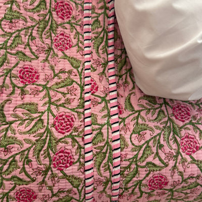 Reversable Green Pink Vine block print bag