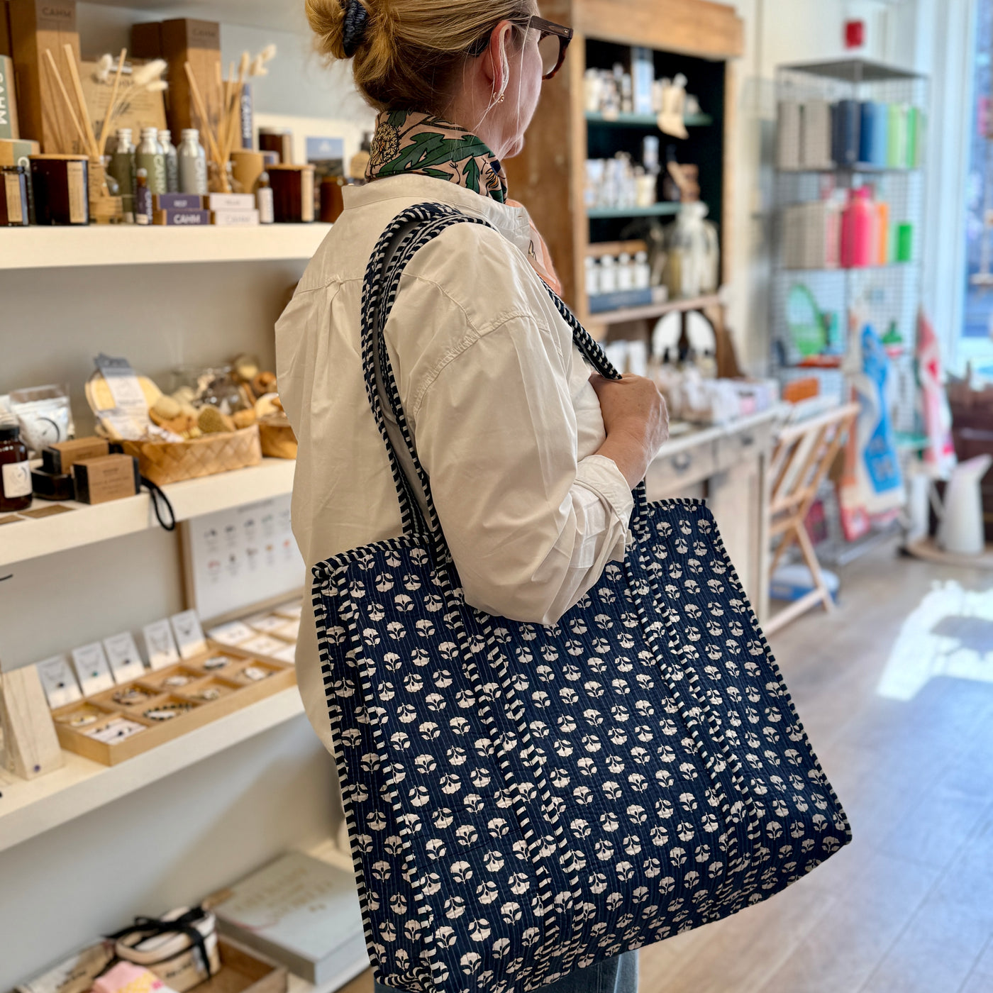 Indigo Blossom Cotton Tote