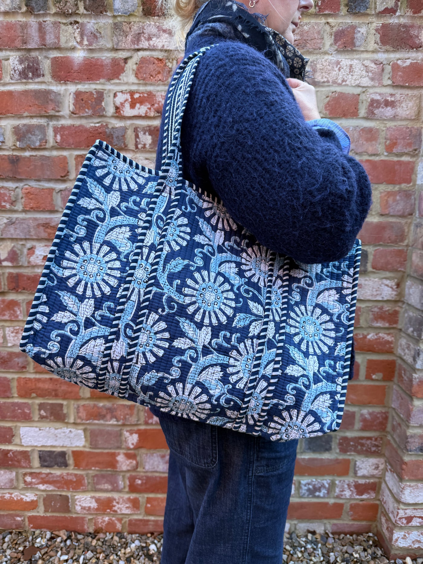 Small Blue Flower Reversible Bag
