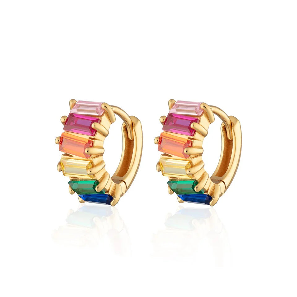Rainbow baguette huggie earrings