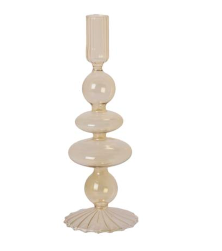 GLASS CANDLE HOLDER PALE YELLOW