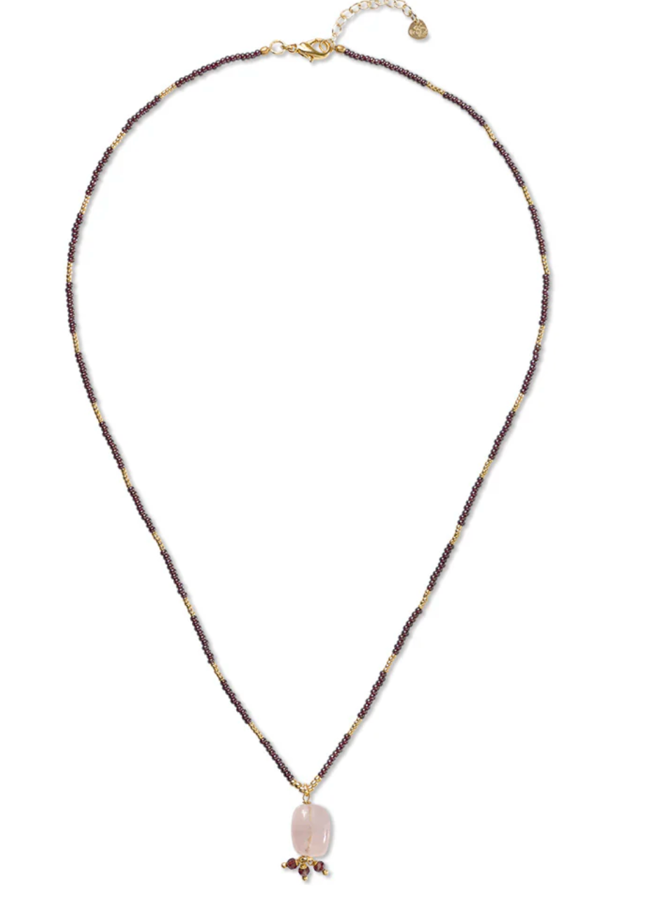 A Beautiful Story Rose Quartz Garnet Gold Necklace
