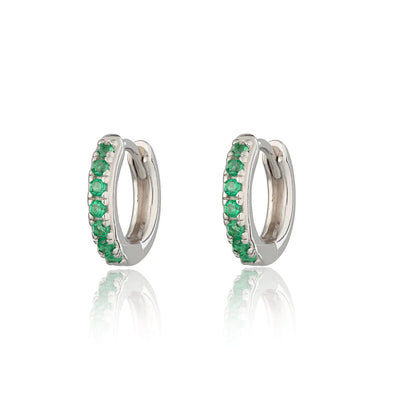 Silver Huggie Green Stone Earrings