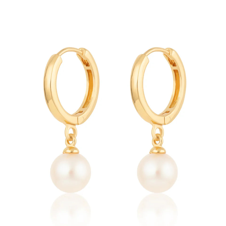 Gold Pearl Hoop Earrings