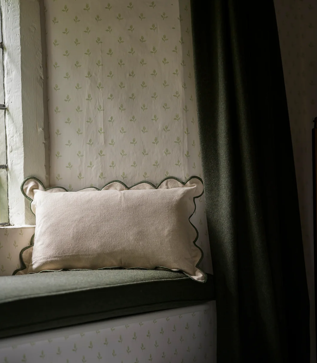 Moss Green Scalloped Edge Cushion