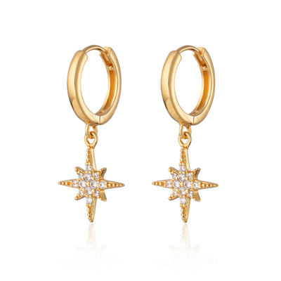 Gold Starburst Hoop Earrings.