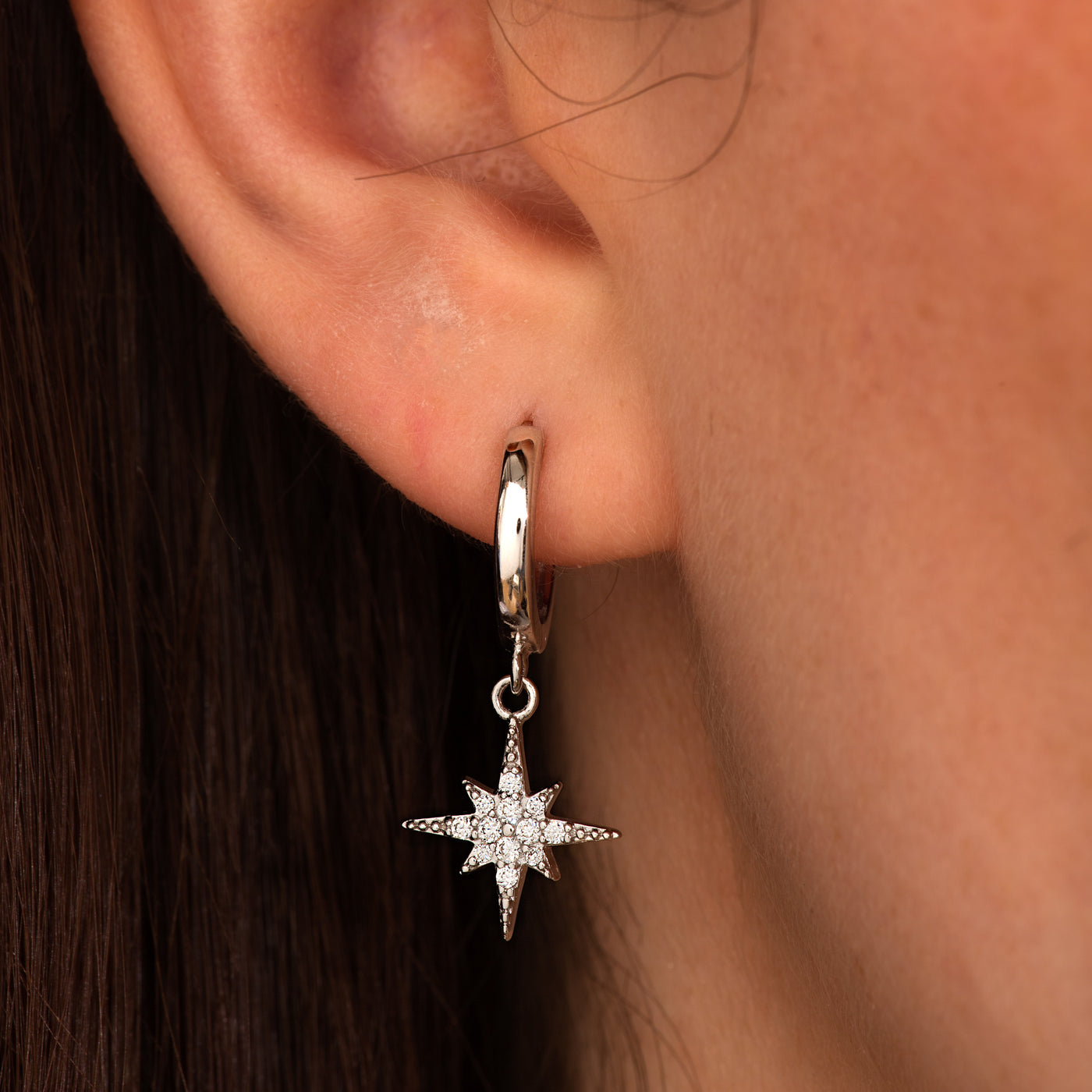 Silver Starburst Hoop Earrings.