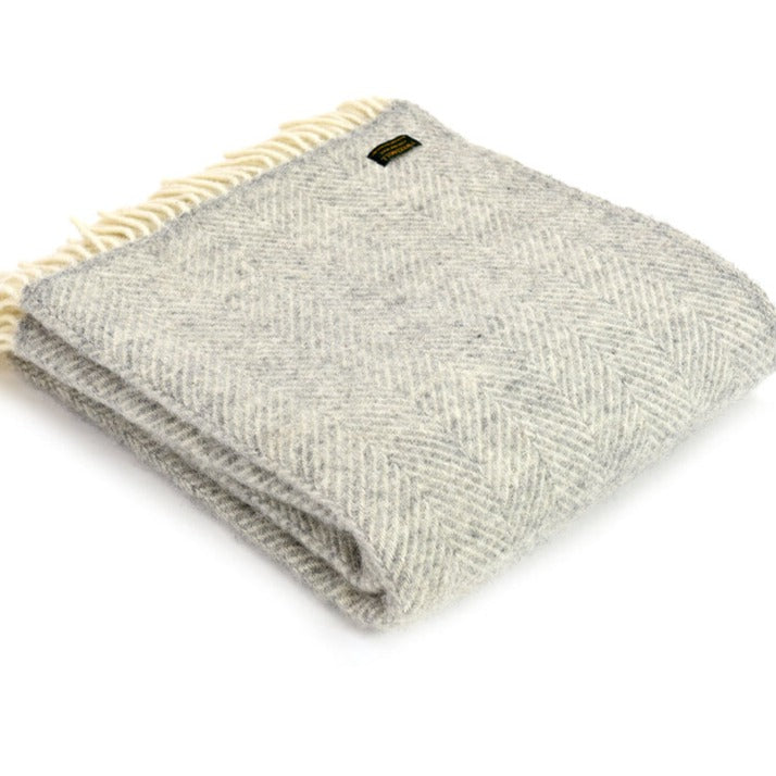 Soft Grey Herringbone Wool Throw