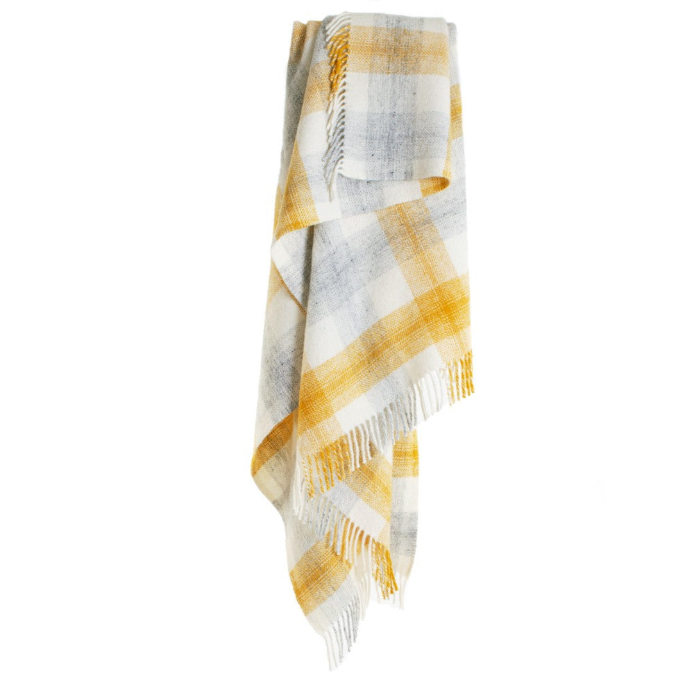 Meadow Check Yellow Wool Throw.